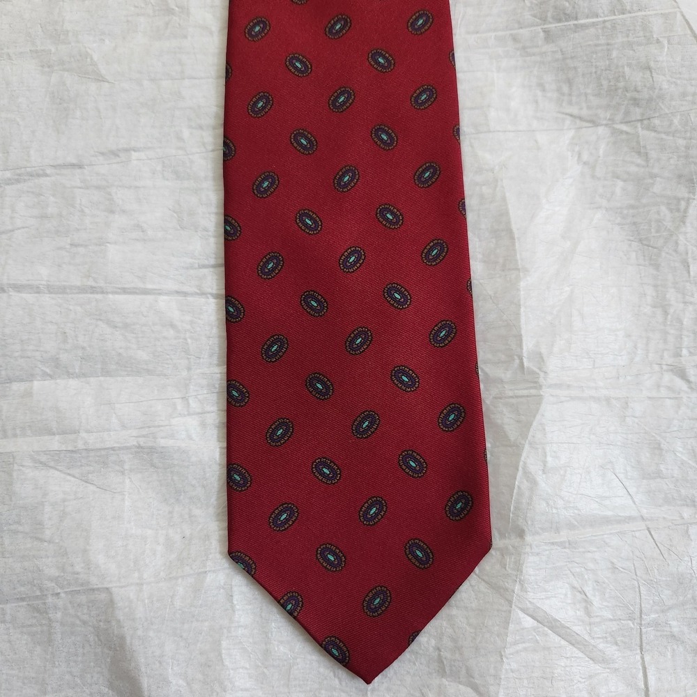 Robert Talbott Patrick James Red Silk Medallion Tie Hand Printed Italy USA 3.5"